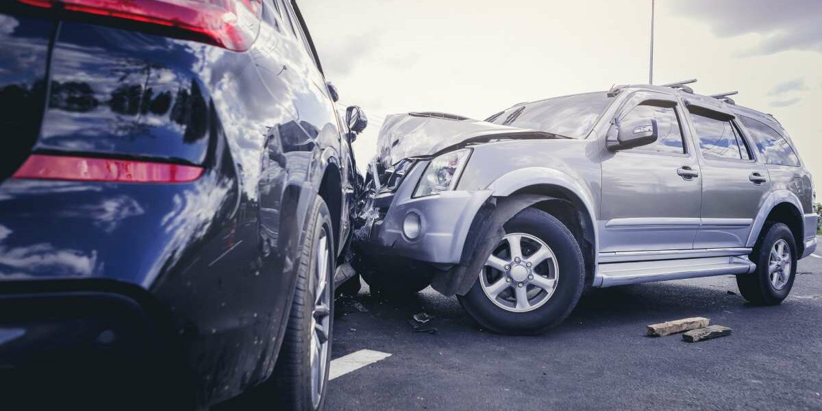 Car crash dangerous accident on the road. SUV car crashing besid